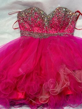 Let's Fashion Pink Sequin Beaded Tulle Prom Homecoming